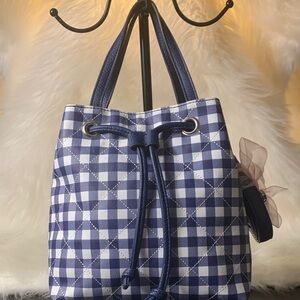 Liz Claiborne Navy Gingham Checkered Tote/crossbody Bag (NWOT)